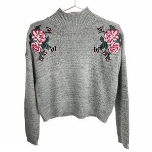 Cloud Chaser Embroidered‎ Floral Mock Neck Sweater